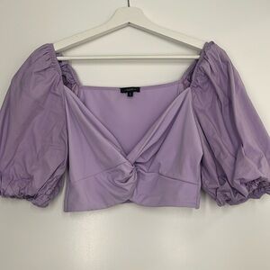 Dynamite Puff Sleeve Twist Front Lavender Top
